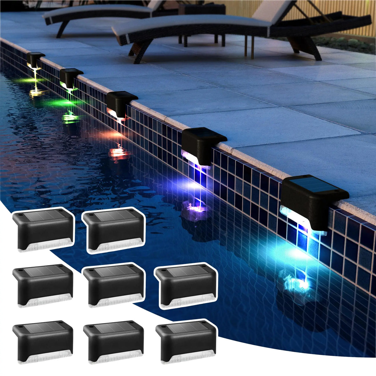 8pcs Solar Deck Lights Warm White LED Solar Step Lamp Path Stair Outdoor Garden Lights Balcony Decor for Patio Stair Fence Light