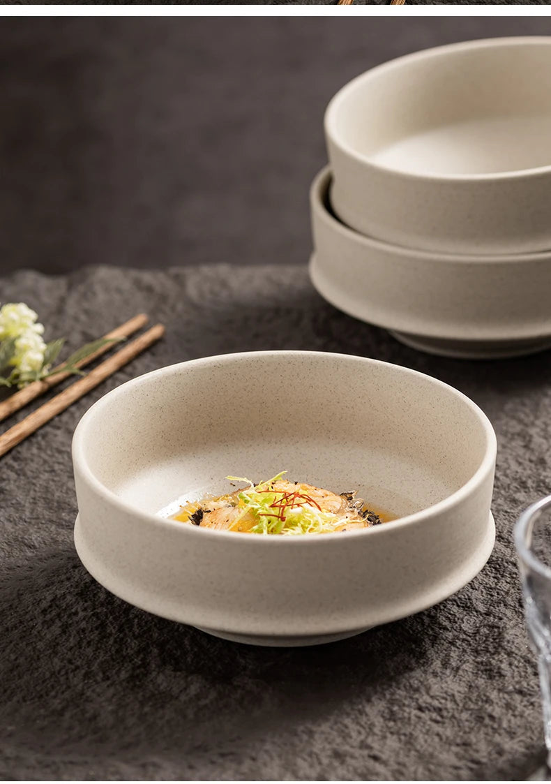 Retro Thick Earthenware Bowl Ceramic Rice Bowl Creative Small Dish Bowl Irregular Plate Dish Commercial Dining Utensils