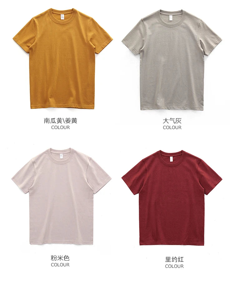 Have Blue Pure Cotton Base Shirt Solid Color T-Shirt American Retro Round Neck Short Sleeve Heavyweight T-Shirt for Men