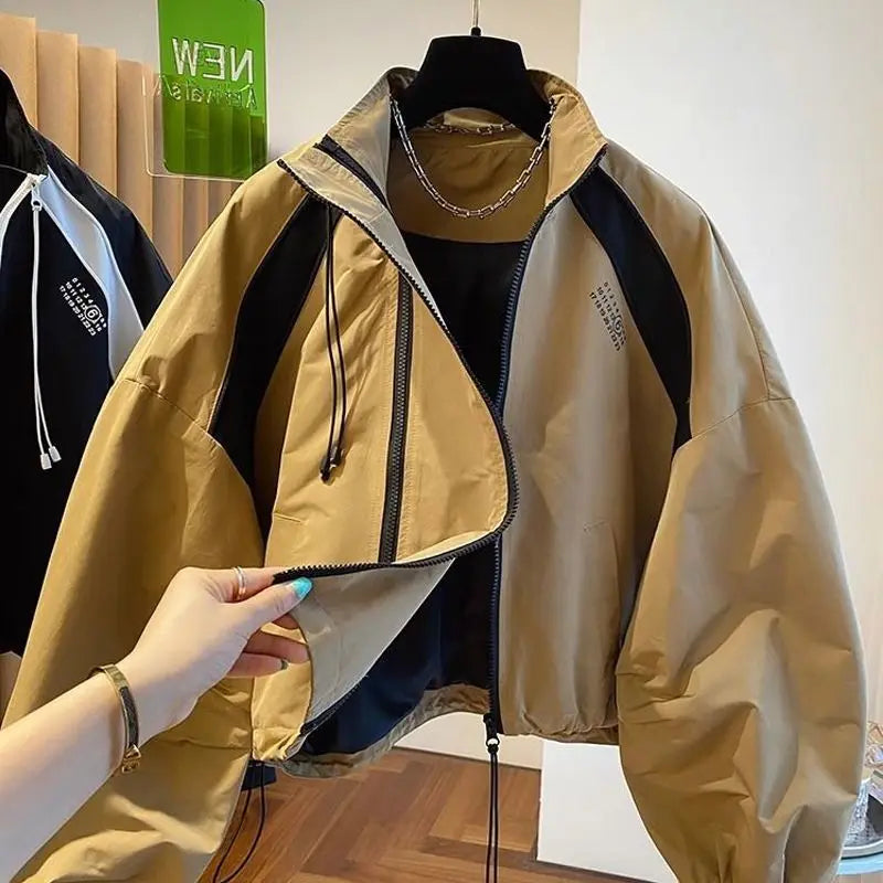 Zipper Design Niche Loose Casual Stand Collar Windbreaker Jacket Spring and Autumn Short Jacket Jacket Top