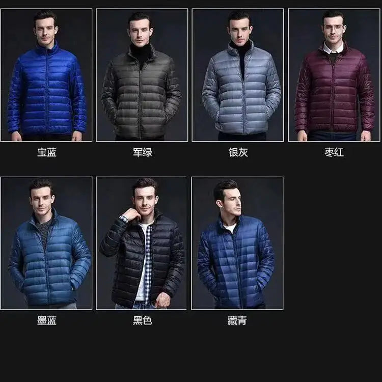 Down Cotton Coat Man 2025 Light Feathered Cotton Jacket Winter Slim Hooded Stand-Up Collar Solid Color Warm Clothing
