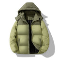 Men's  Block Corduroy Hooded Puffer Jacket Full Zip Thick Warm Winter Coat Loose Windproof Casual Outerwear With Side Pockets