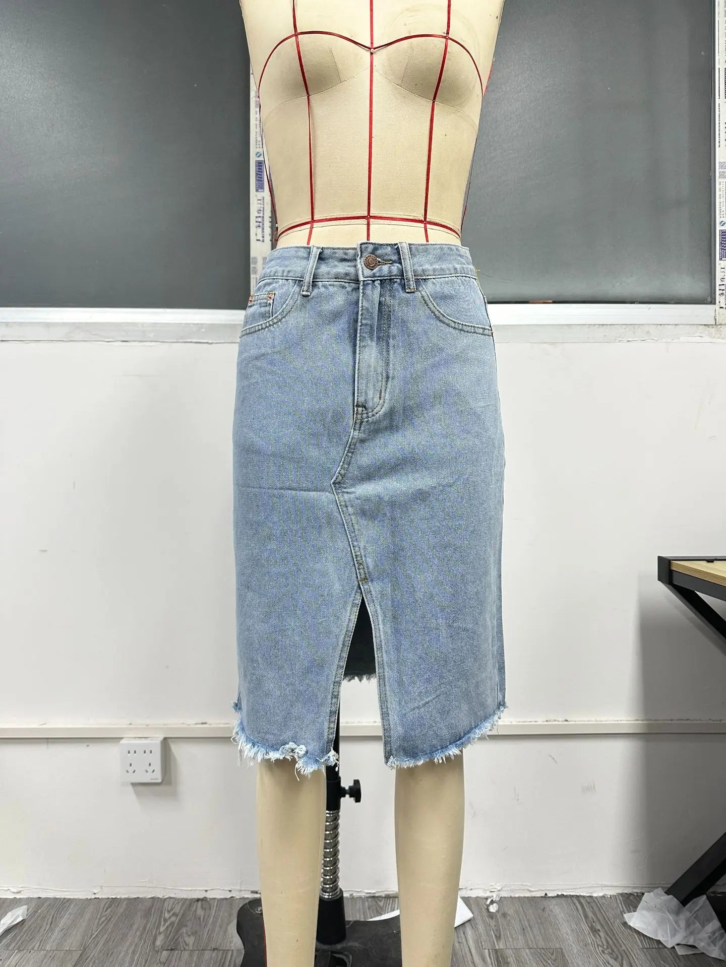 Fashion Midi Cotton Denim Skirt Women 2024 Casual Slim High Waist Asymmetrical Blue Jean Skirts Y2k Faldas Elegant