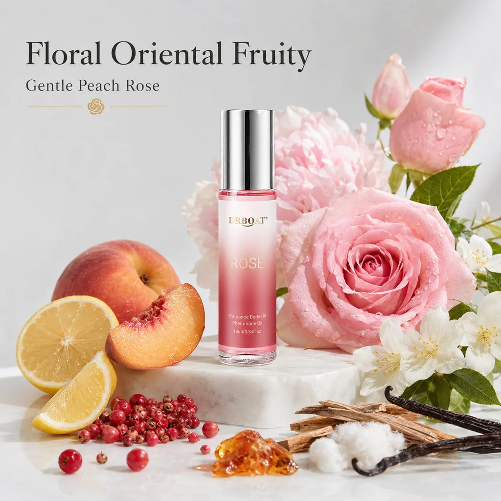 10ML Roll‑On Women Body Perfume Oil, Portable Floral Oriental Fruity Fragrance Body Oil, Juicy Peach Rose Scent for Dating
