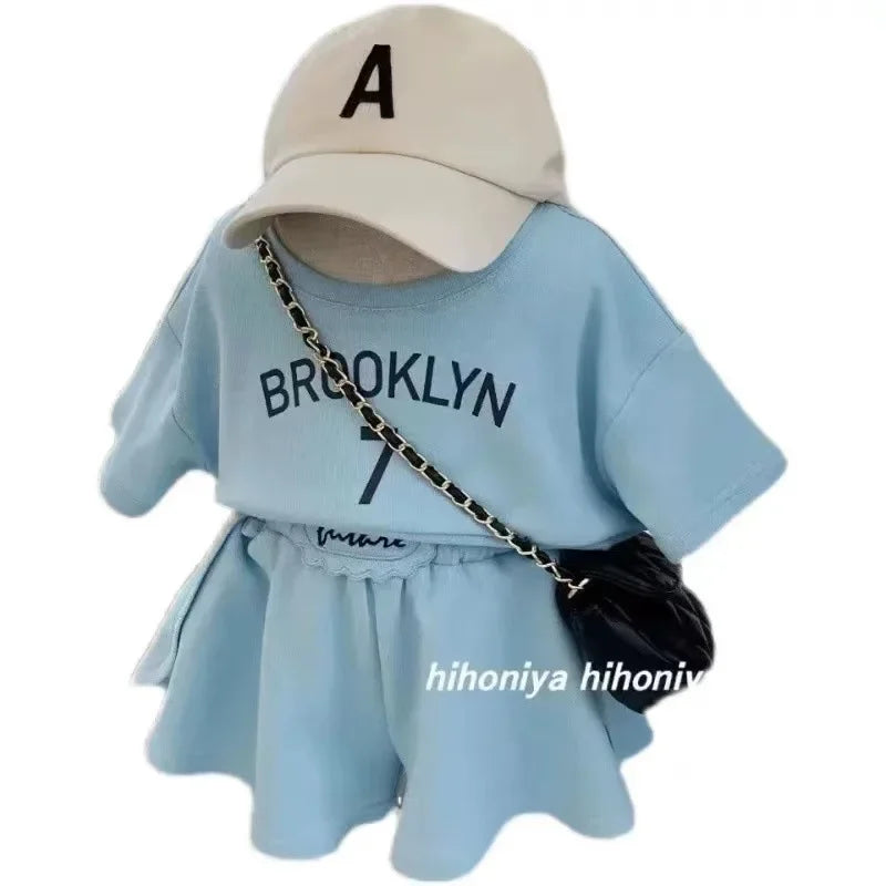 Girls Set 2026 Baby Girl's Summer Short Sleeve Clothing Suits Letter Printed Cotton 2Piece Sport Outfits 1-7Y Children's Clothes