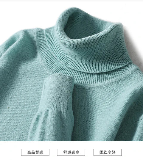 Men Turtleneck Cashmere Pullover 100% Pure Wool Knitwear Sweater Basic Solid Smart Casual Jumper Male Tops Autumn Winter