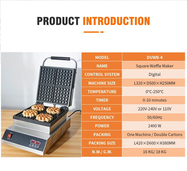 Croffle Maker Commercial Honeycomb Shape Waffle Making Machine Electric 4 Slice Square Waffle Maker
