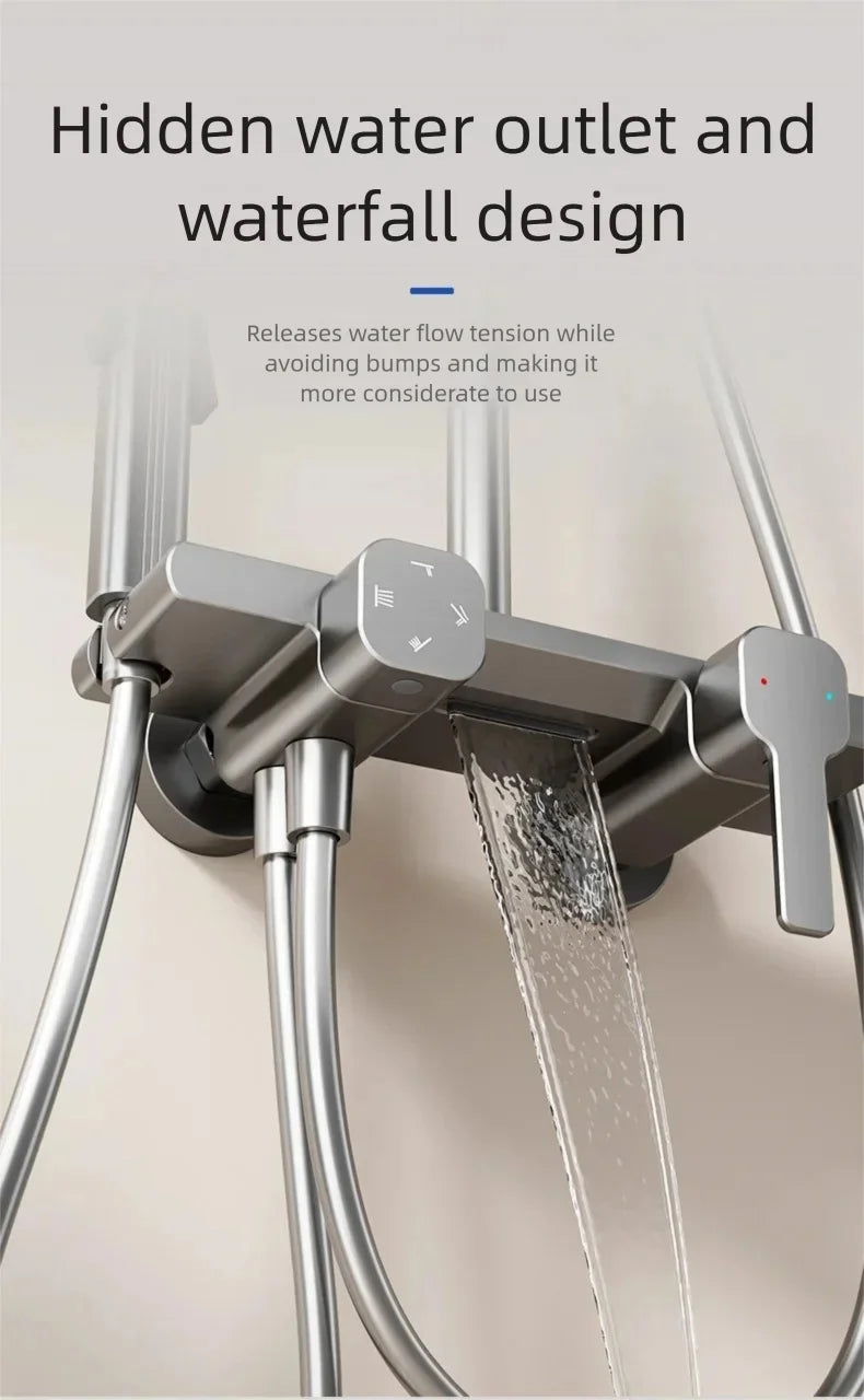 Household Bathroom Gray Pressure Shower Set Hotel Bathtub Faucet MultiFunction Hot and Cold Water Boosting Shower System Set