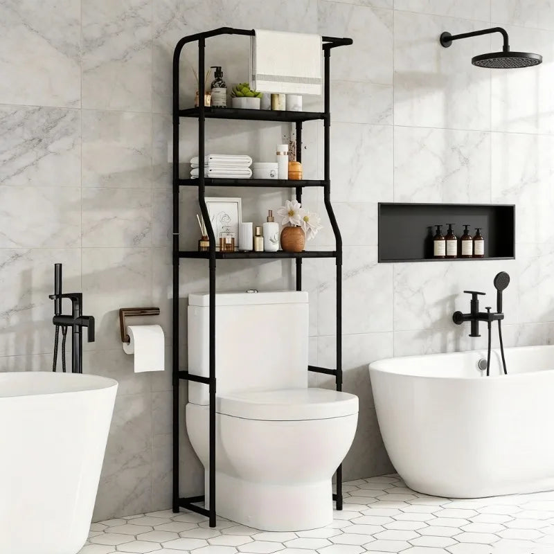 Bathroom Toilet Storage Rack, Balcony Washing Machine Shelf, Multi-Layer Metal Storage Rack with Toilet Paper Holder