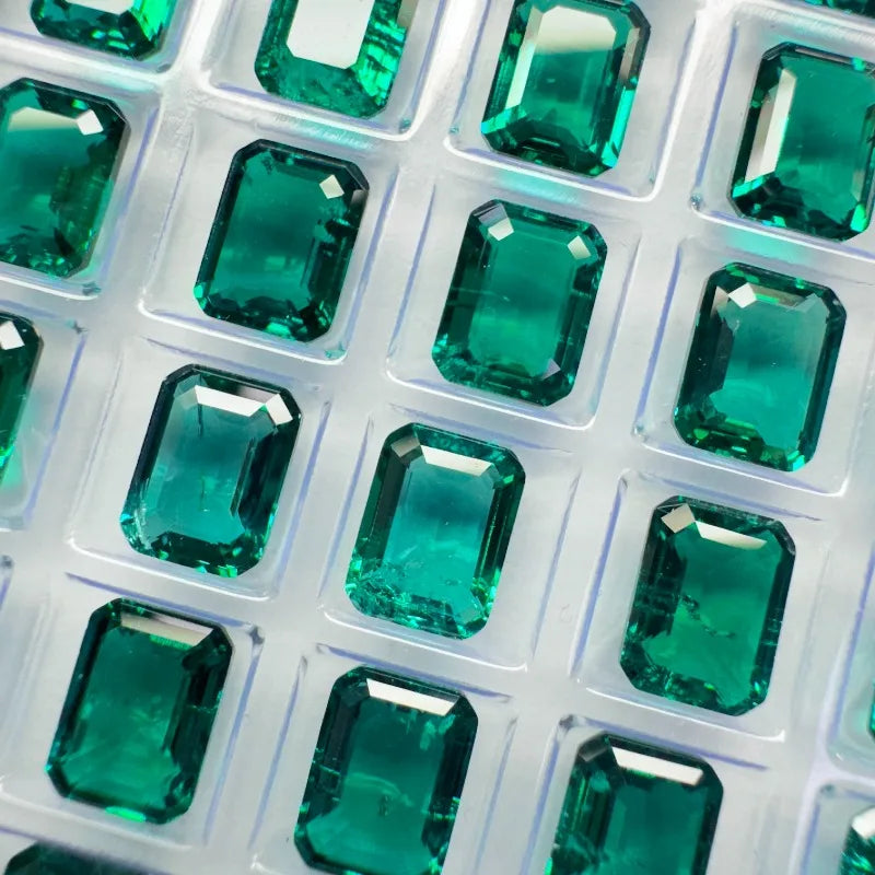 Top Lab Grown Zambia Emeralds Hydrothermal Emerald Hand Cut with Cracks Inclusions Inside Selectable  Certificate