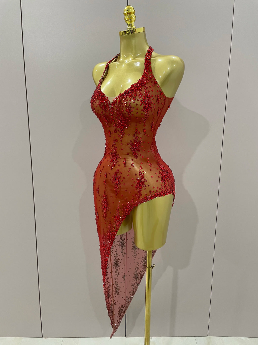 2025 New Sparkly Rhinestone V Neck Stretch Mesh Sexy See Through Dress Women Elegant Party Celebrate Perform Costume Stage Outfi