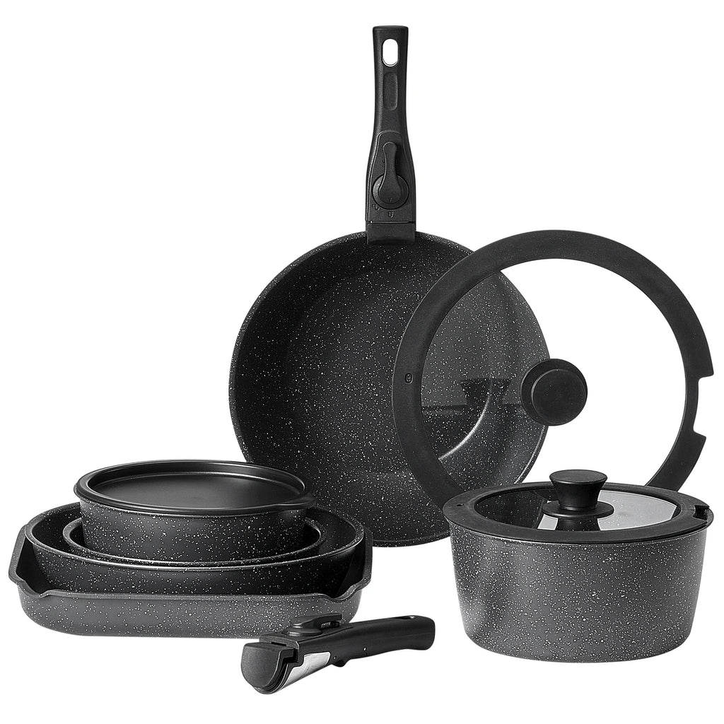 SucceBuy 17 Pcs Nonstick Cookware Set Granite Pots and Pans Set Induction Cookwares Kitchen Cooking Set w/Frying Sauce Saute Pan