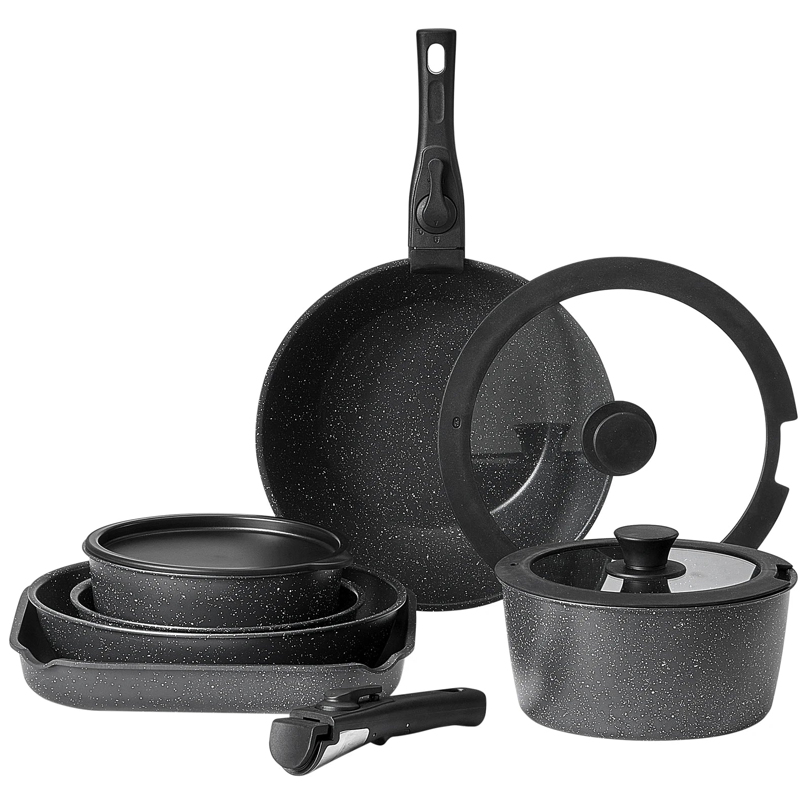 SucceBuy 17 Pcs Nonstick Cookware Set Granite Pots and Pans Set Induction Cookwares Kitchen Cooking Set w/Frying Sauce Saute Pan