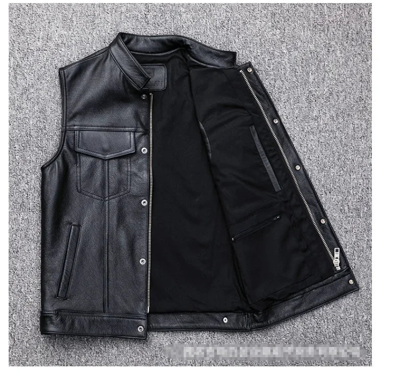 Biker Men's Faux Leather Waistcoat Men's Leather Vest Autumn Winter Motorcycle Zipper Button Motorcycle Casual Leather Vest