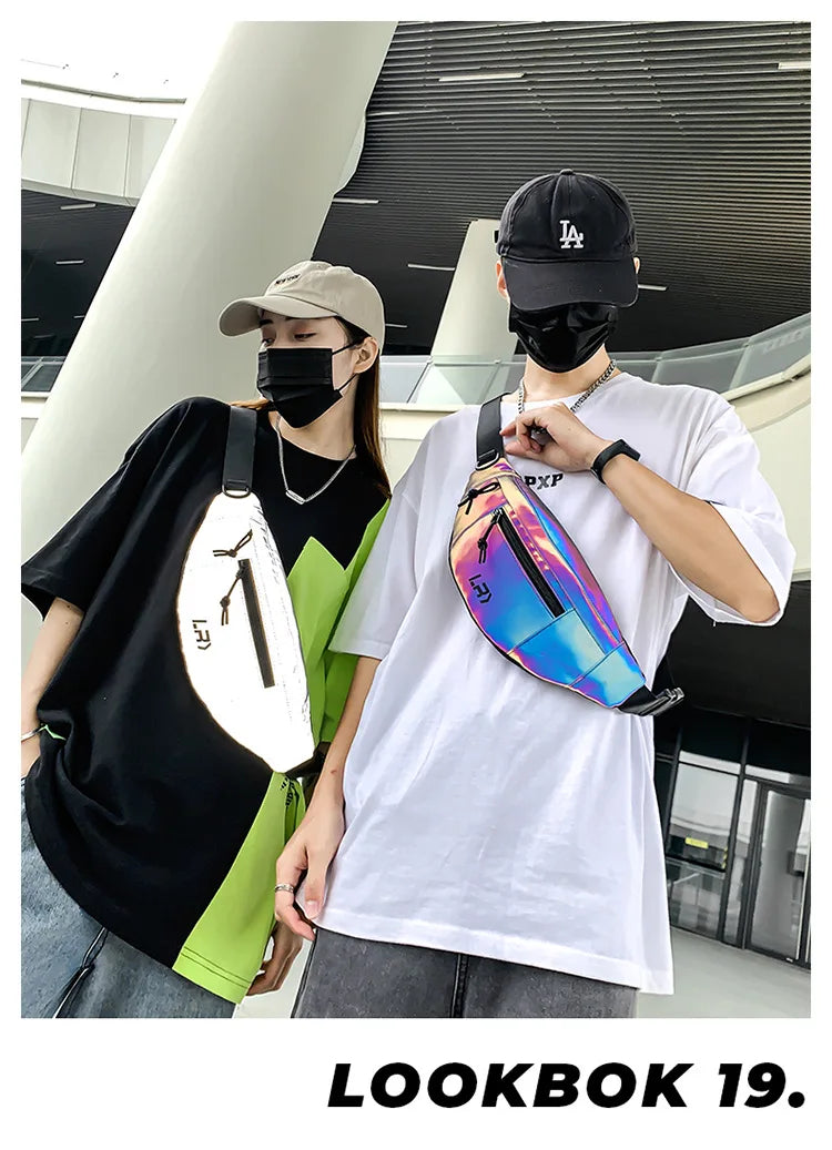 Techwear Style Colorful Reflective Fanny Pack Punk Hip Hop Crossbody Bag Men Women Outdoor Casual Motorcycle Sport Waist Bag