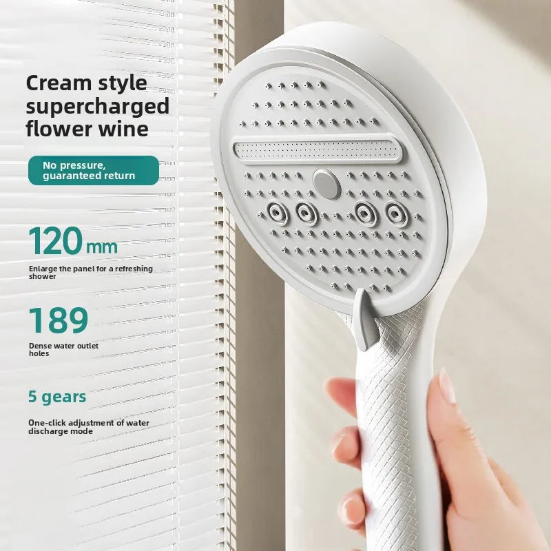 Cream Wind Pressurized ShowerHead 12 Cm Large Panel Water Outlet Handheld  Shower Head Pressurized ShowerSet