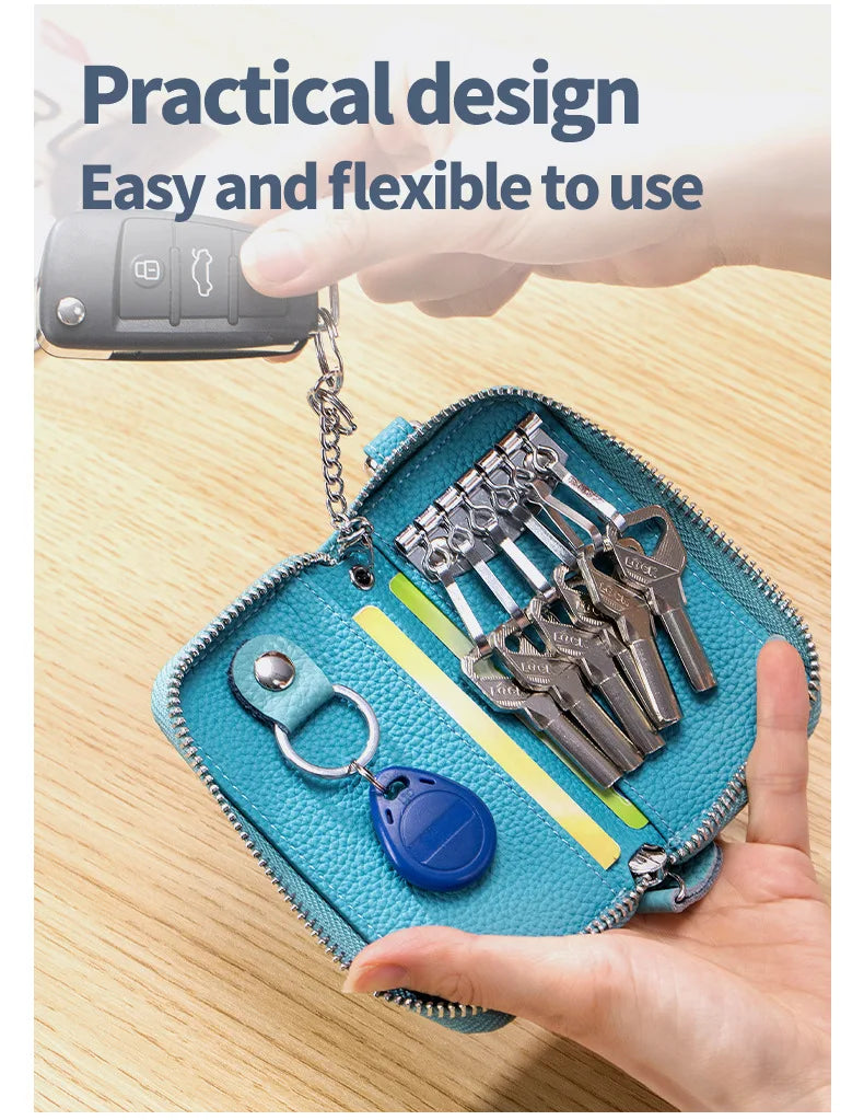 Key Case Multifunctional Zipper Men's Household Key Case Universal Car Keybag Women Leather Organizer Keychain Wallet 10 Color