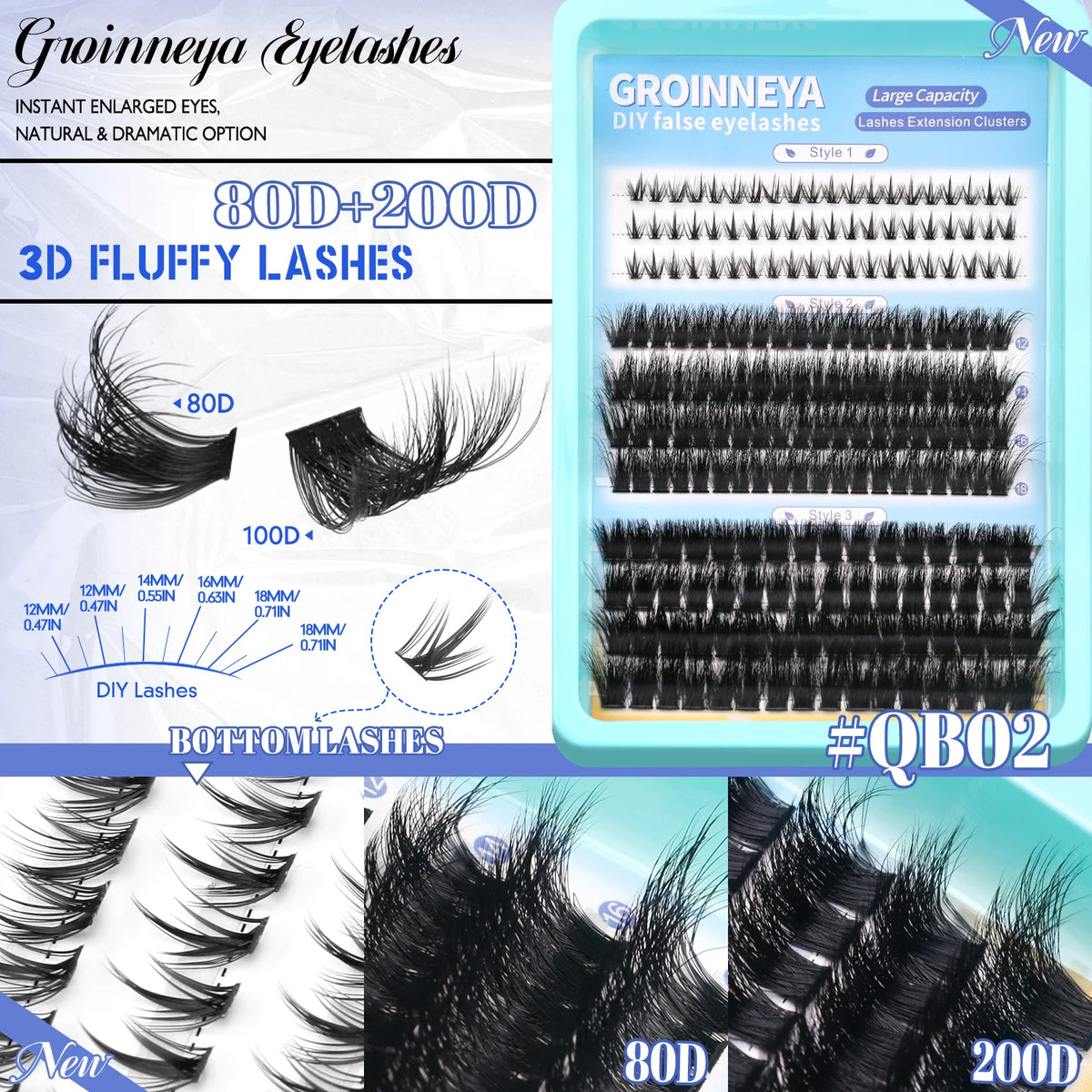 GROINNEYA Lashes Clusters Volume Lash Clusters with Spikes Lash Extension Kit Bottom Lashes Wispy Eyelashes DIY Lash Extension