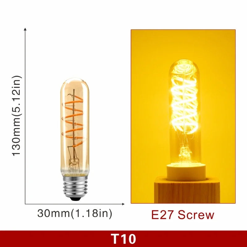 E14 E27 Retro LED Spiral Filament Light Bulb 4W Warm Yellow 220V C35 A60 T45 ST64 T185 T225 G80 G95 G125 Vintage Edison Lamp