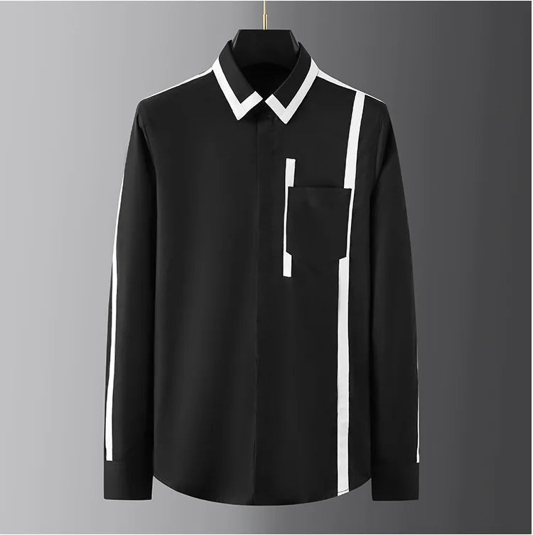 Personalized Design Spliced Men's Shirt Cotton Long Sleeve Casual Shirts Handsome Versatile Business Social Banquet Dress Shirt