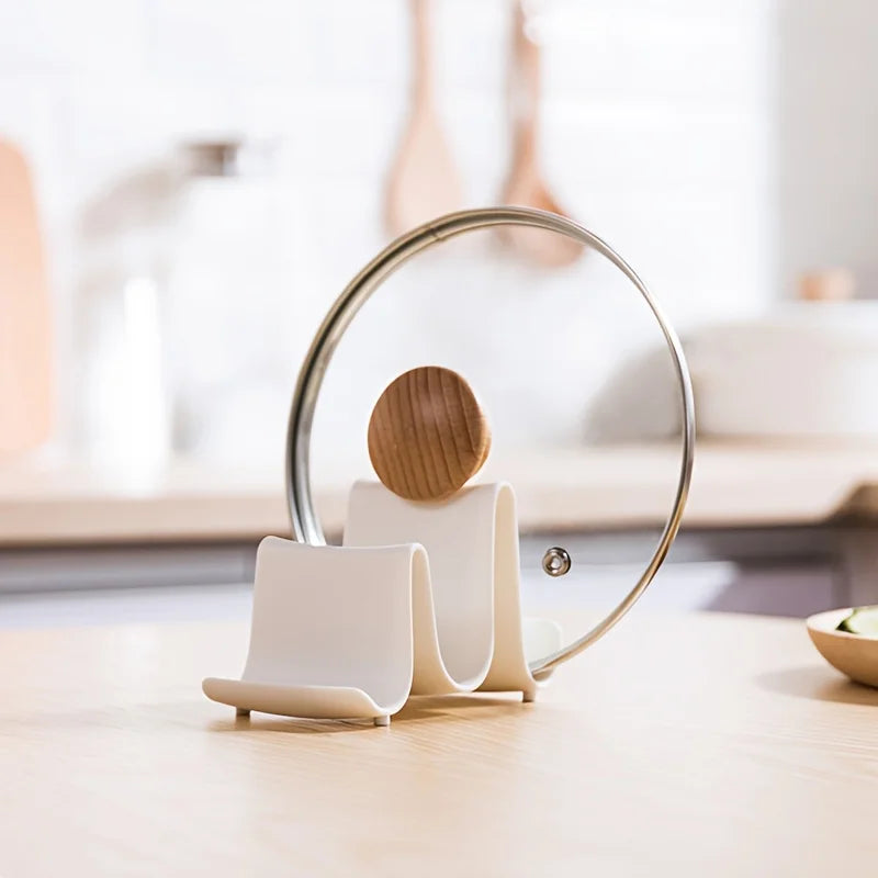 1pc Innovative Wave Design Kitchen Organizer - Plastic Pot Lid Holder, Chopstick & Utensil Rack for Countertop Storage