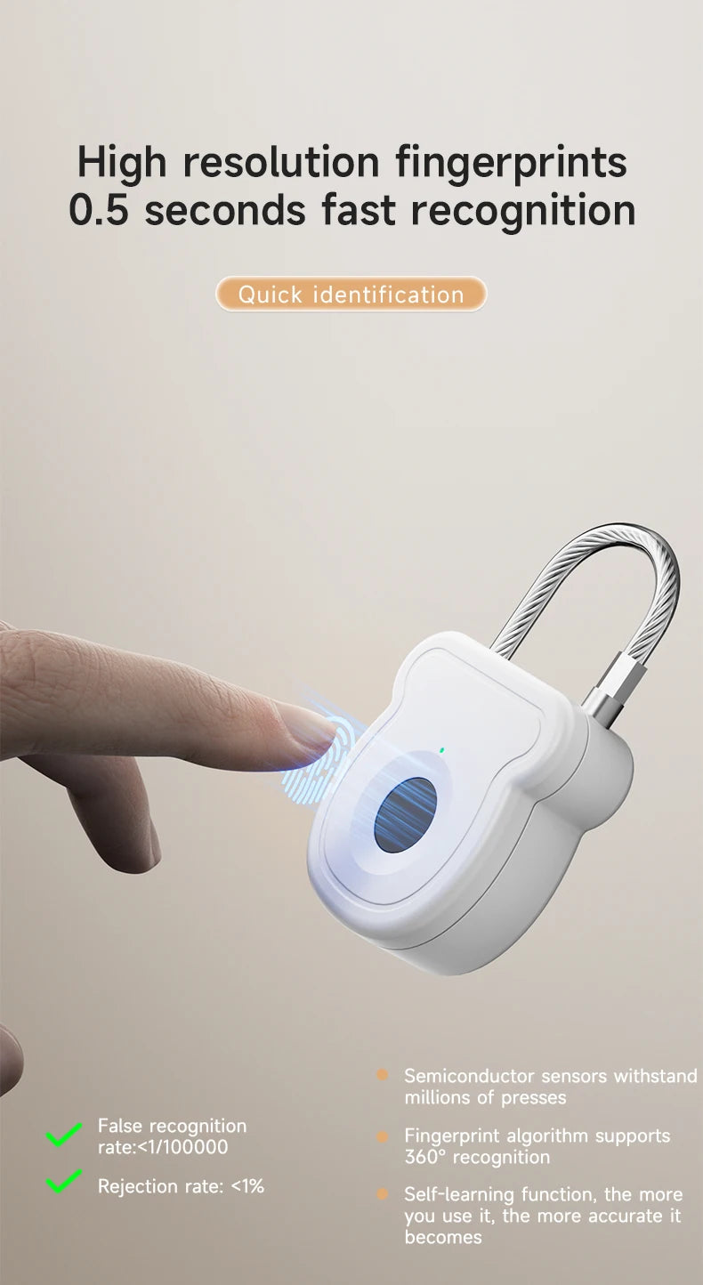 2025 NEW Keyless USB Charging Fingerprint Lock Smart Padlock Door Lock 0.2sec Unlock Portable Anti-theft Padlock