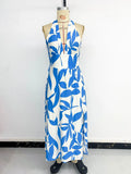 Vacation Floral Print Women's Summer Halter Neck Backless Casual Long Dress Sexy Boho Sleeveless Beach Party Maxi Dresses Ladies