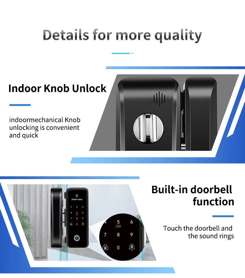 TTlock Smart Biometric Fingerprint WiFi Lock for Commercial Glass Door 5-in-1 Access Control (APP/Fingerprint/Card/Code/Remote)