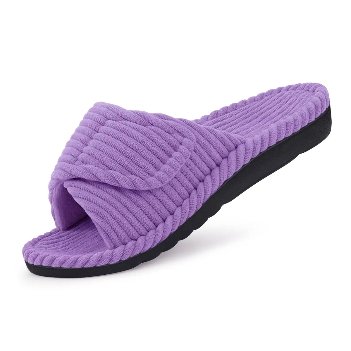 Shevalues Women's Fuzzy Warm Slippers Comfy Open Toe Sandals Memory Foam Indoor Bedroom Slides Rubber Sole House Shoes For Women