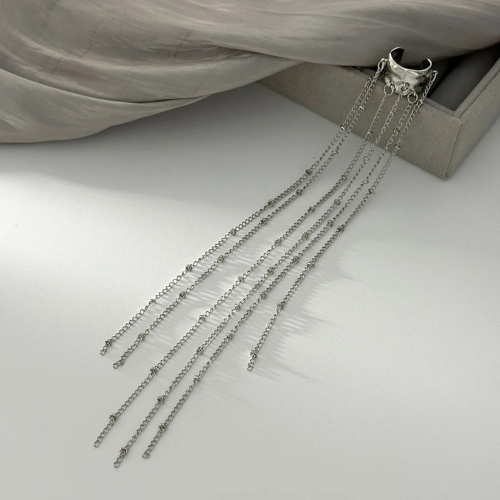 Unique Long Tassel No Piercing Ear Clip Earrings for Women New Gothic Silver Color C-shaped Ear Cuff Fashion Jewelry Gift