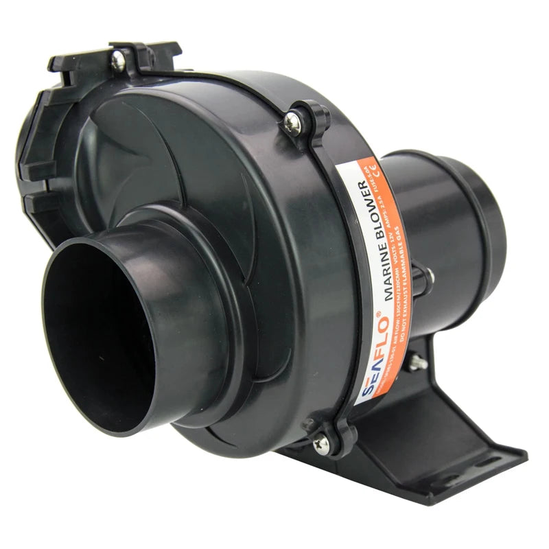 SEAFLO In-Line Bilge Air Blower 130CFM Boat Black Ventilation Marine 12V 2.5AMP Flange Flex Mount For RV Yacht