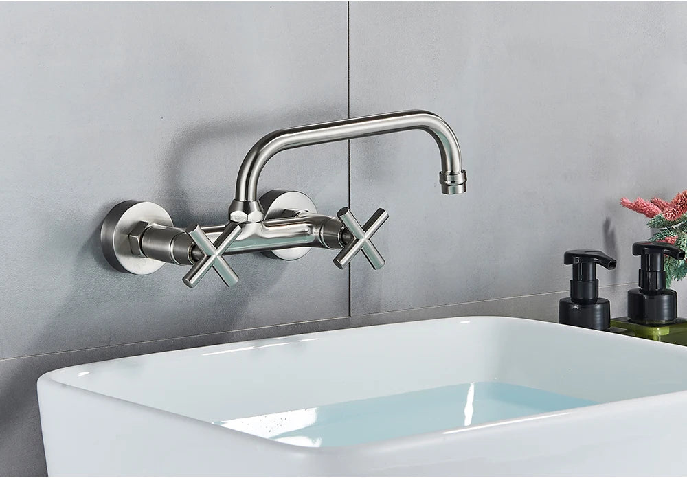 Black Kitchen Faucet Hot And Cold Water MixerFaucets Wall Mounted Tap Vessel Sink Mixer Tap Swivel Spouts Basin Mixer Tap Crane