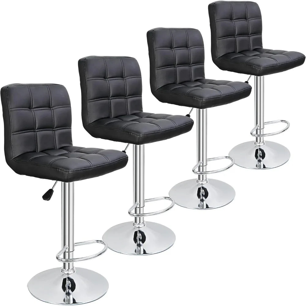 Set of 4 Adjustable Swivel Barstools, Modern PU Leather Kitchen Counter Bar Stools, Square Back Bar Stool Customized