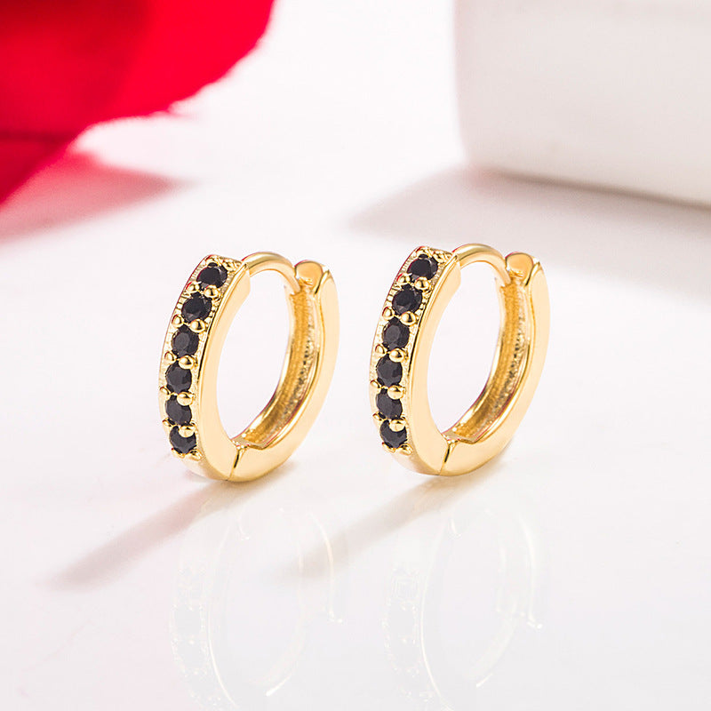 14K Gold emerald Jewelry Stud Earrings for Females Single Row Full Drill Buckle Aros Mujer Oreja Real 14 K Yellow Gold Orecchini
