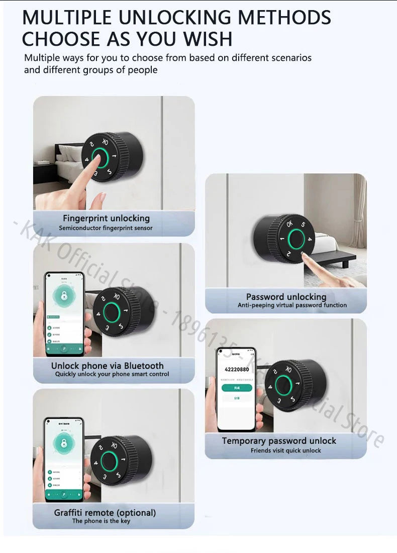 KAK Tuya APP Fingerprint Cylinder Smart Door Lock Electronic Digital Password Code Lock Keyless Remote Control Lock Hardware