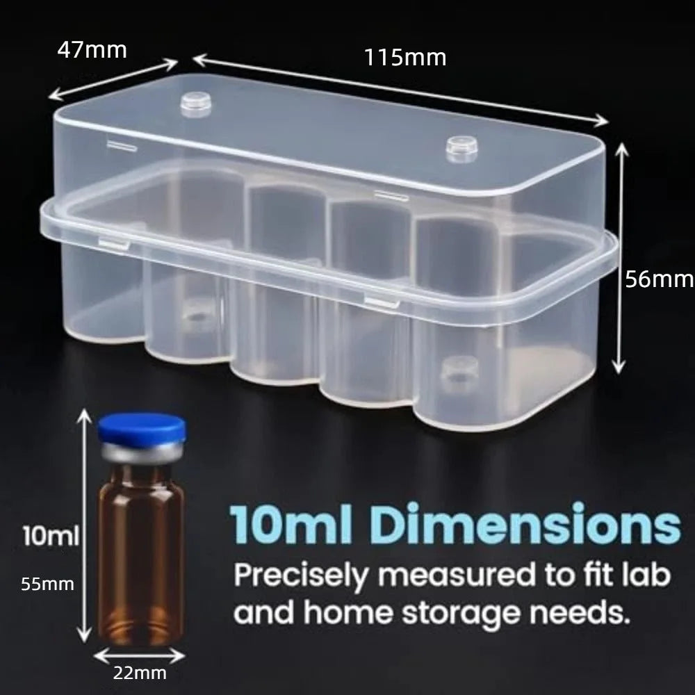 3/5/7/10mL 2/10/24-Slot Vial Storage Case Plastic Clear Microtube Storage Box Stackable Freezer Tube Box Refrigerator Organizer