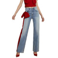 Krisstargirls Women's Fall Winter Going Out Jeans 2025 New Stylish Elegant Bow-embellished Blue Leisure Fashion Pants for Ladies