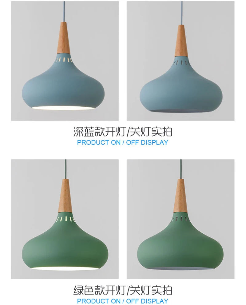 GEW Nordic Modern Funnel Pendant Light Wood Aluminum E27 Multi Color Hanging Lamp for Dining Kitchen Island Bedside