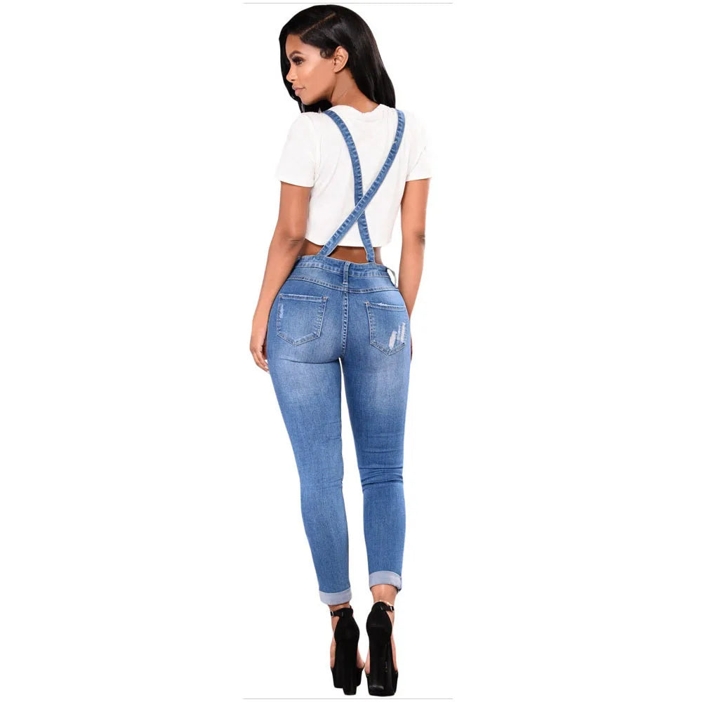 Autumn Denim Jumpsuit Women Jeans Pants Rompers Casual Hole Overralls Trousers Female High Waist Slim Denim Jeans Pencil Pants