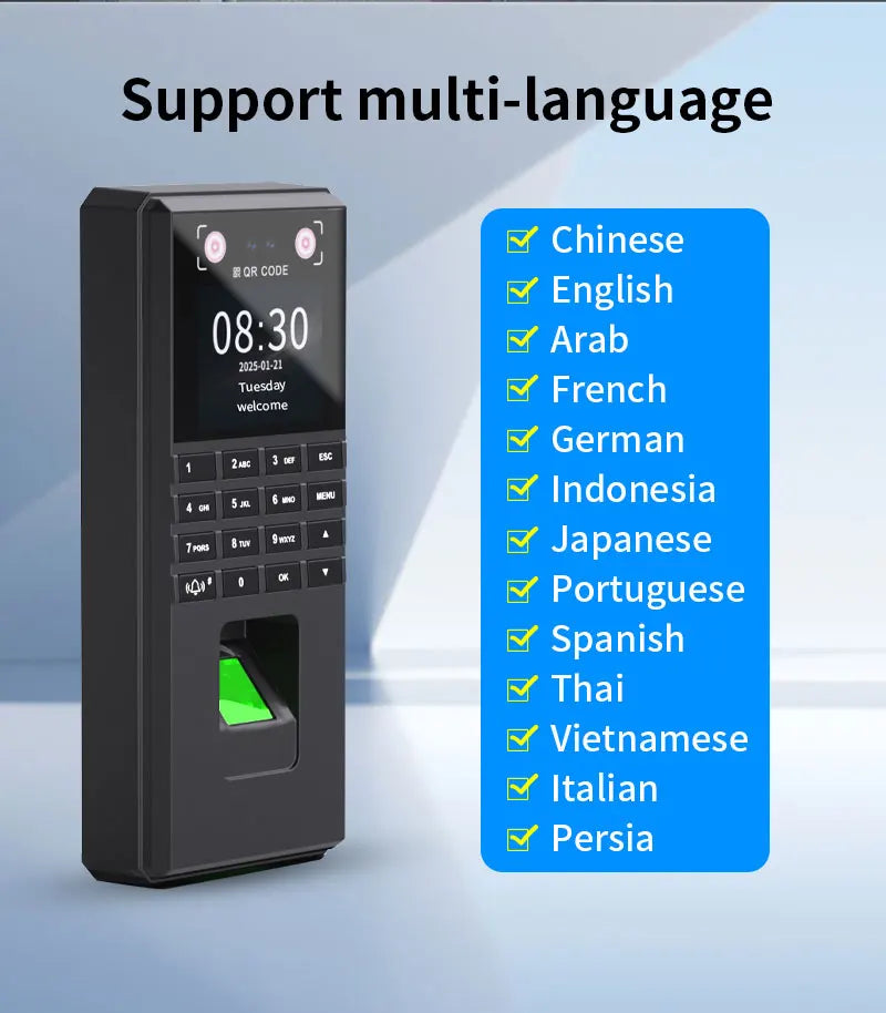 Palm Vein Face Fingerprint Recognition Attendance Machine Mobile APP QR Code Check-In Password Time Clock Access Control System