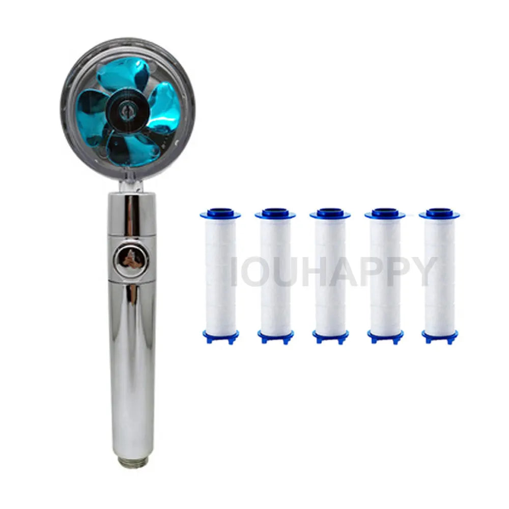 High-Pressure Shower Head Handheld Turbo Fan Showerhead With 5 Filters Water Saving Spray rain Shower Bathroom Accessories