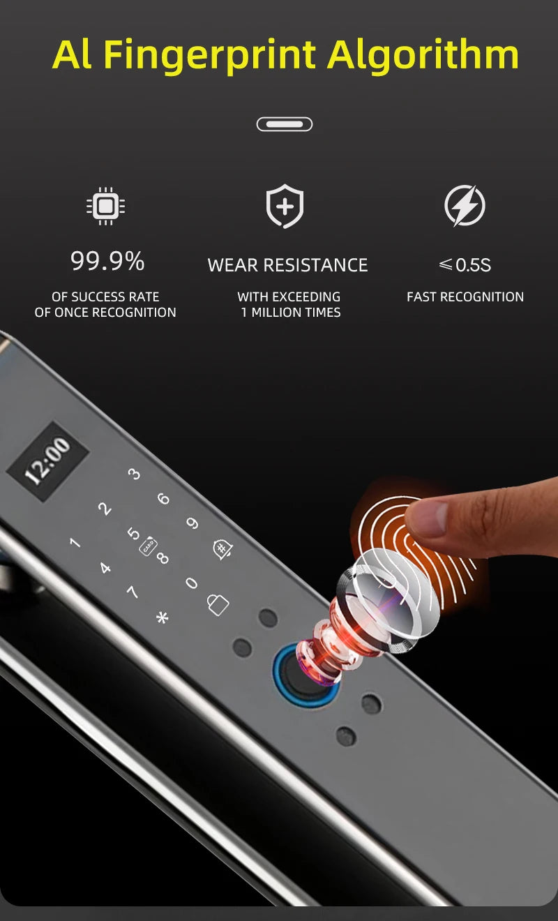3D Face Recognition Fingerprint Password Smart Door Lock with  Remote Unlocking Wishome APP  Smart Lock Electronic door lock