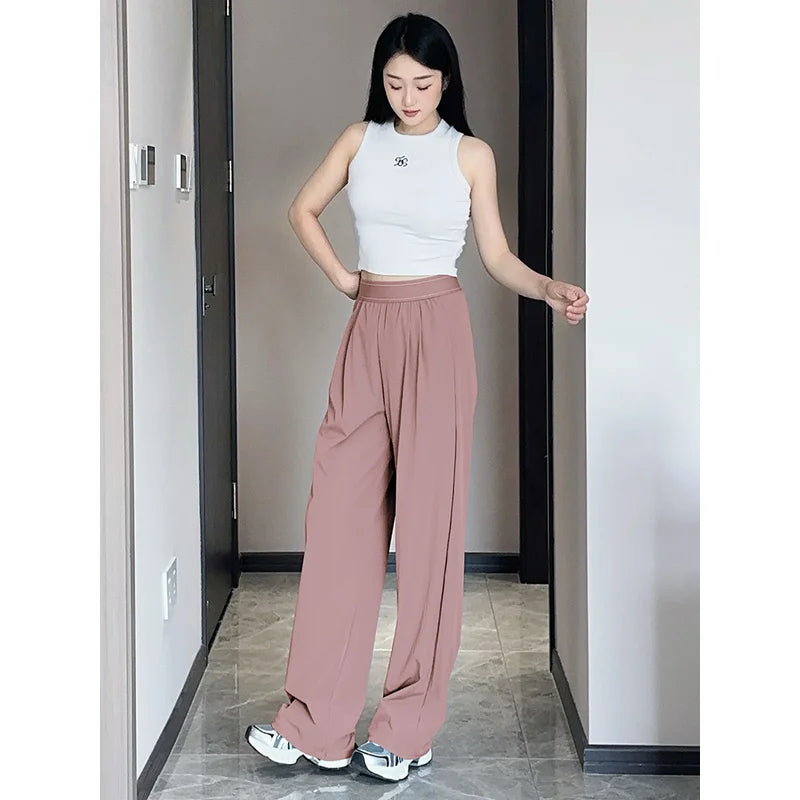 New High Waist Straight Leg Yoga Pants Women‘s Lightweight Quick-Dry Sports Long Pants Loose Slimming Casual Versatile Trousers