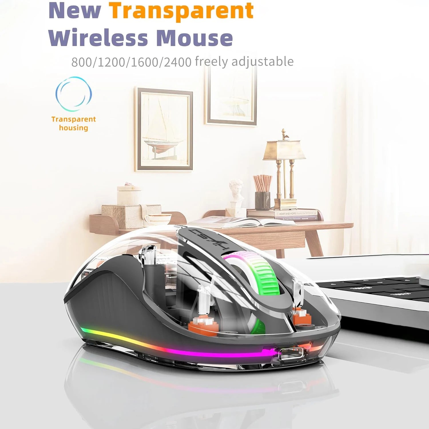 New HXSJ M333 Transparent Mouse Wireless Three-mode Magnetic Suction Mute Rechargeable Mouse For Tablet PC Notebook