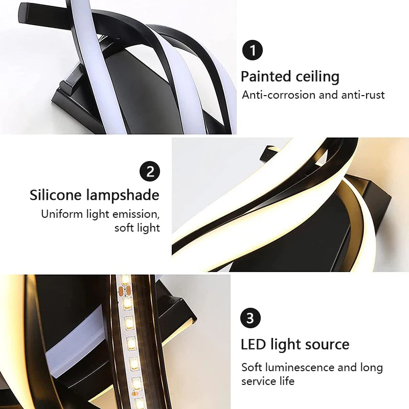 Modern LED Wall Lamp Home Line Decoration Wall Lamp Living Room Background Wall Bedroom Headboard Black White Lighting Lustre
