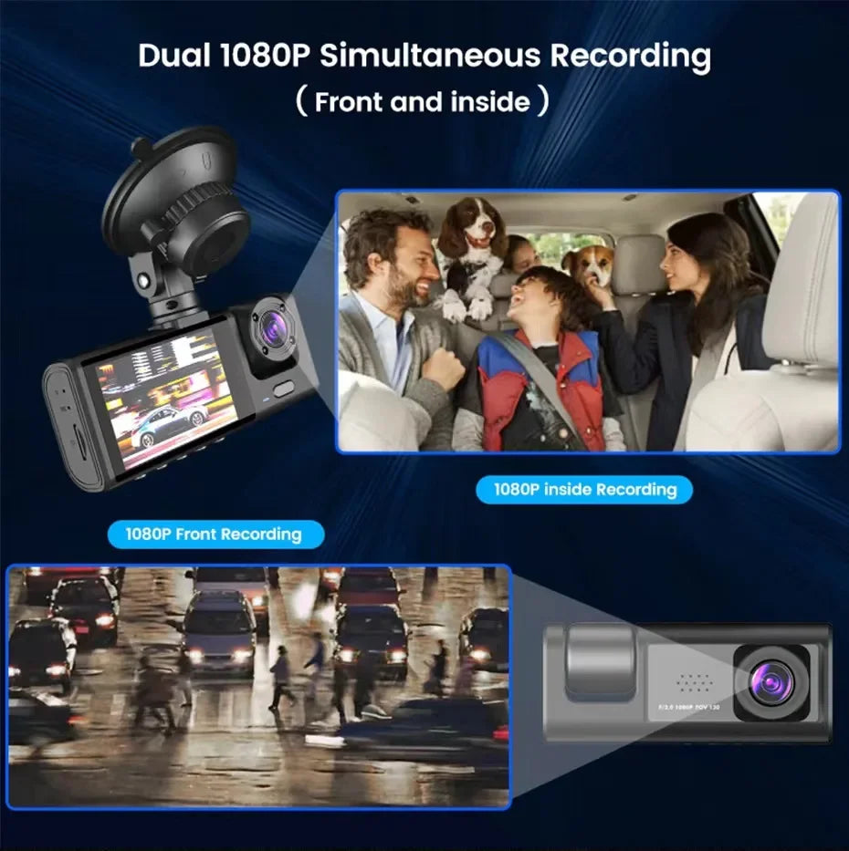 3 Camera Lens Car DVR 3-Channel Dash Cam HD 1080P Dash Camera Dual Lens Dashcam Video Recorder Black Box dash camera car dvr