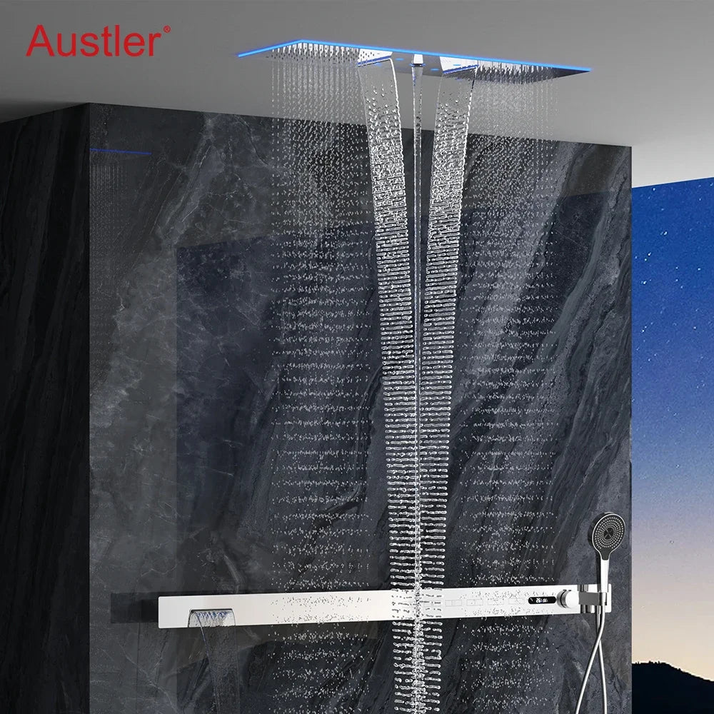 2026 Music Shower Head LED 1400mm Shower Body Waterfall Rainfall Thermostatic Bathroom Shower Set
