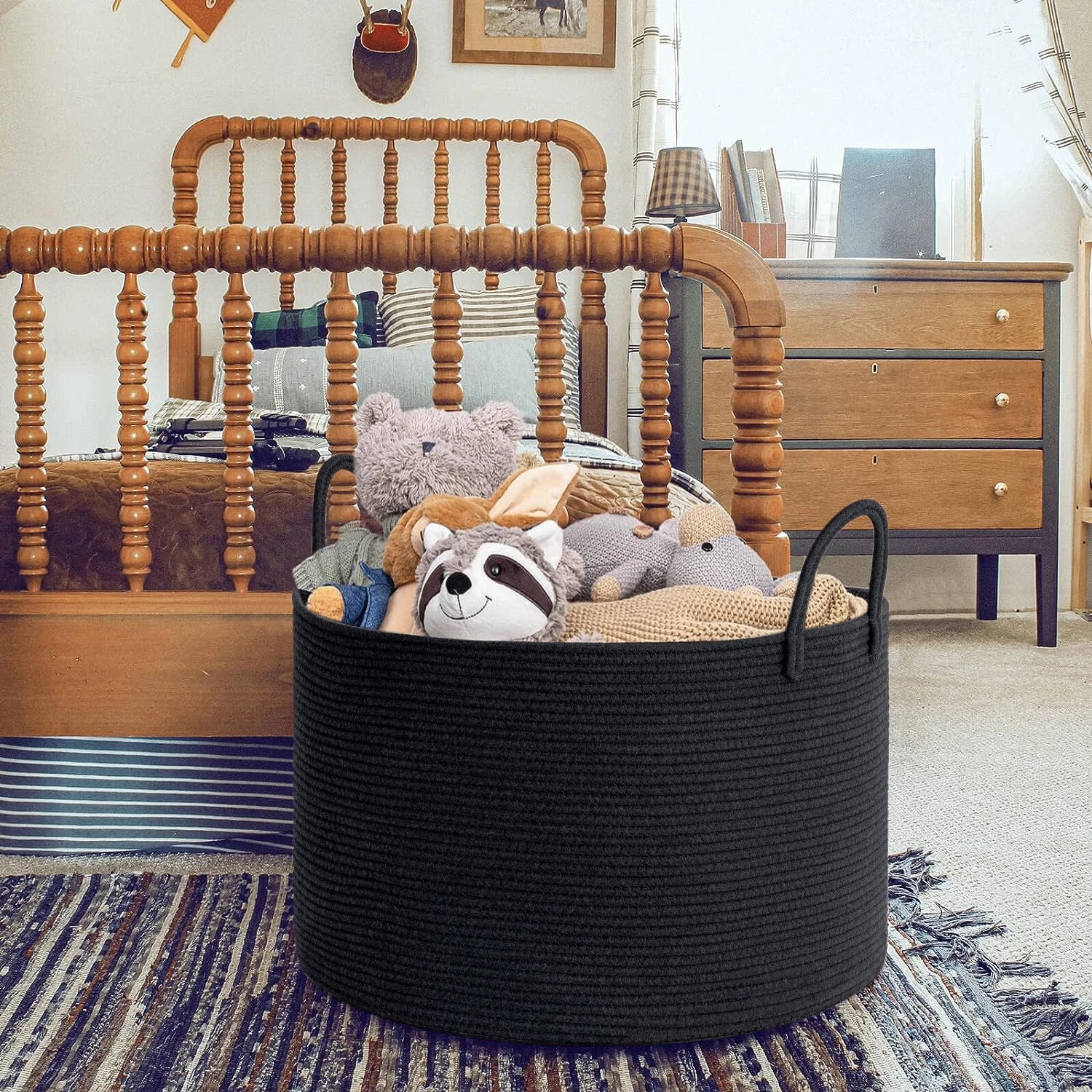Extra Large Storage Basket, 70L Woven Blanket Storage for Living Room, Round Basket for Clothes, Big Laundry Hamper