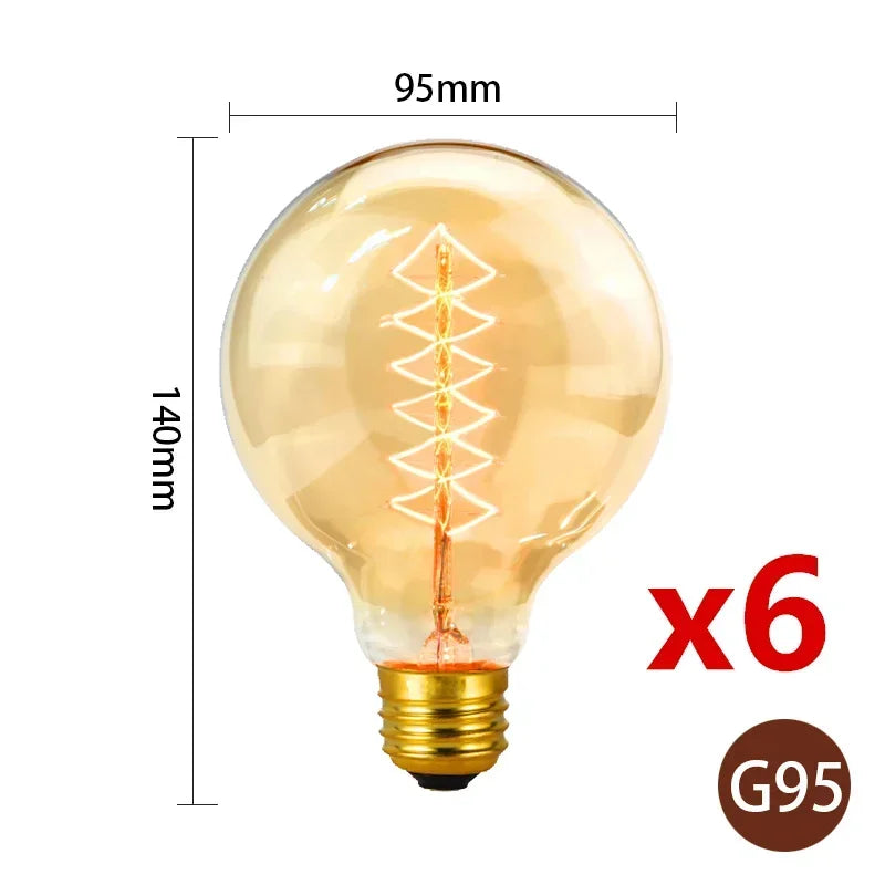 6pcs/lot Retro Edison Bulb C35 T45 ST64 G80 G95 A60 Filament Light 40W E27 Vintage Ampoule Incandescent Lamp Decorative Lights