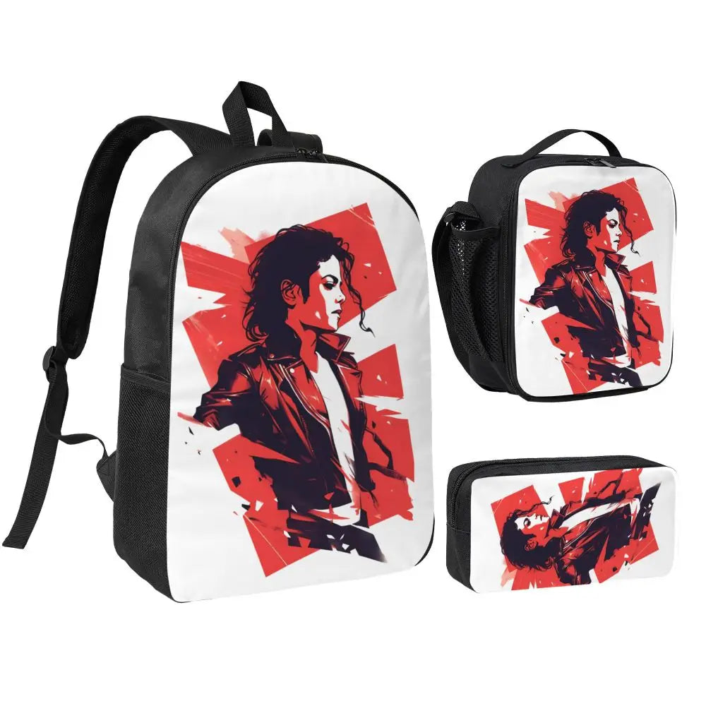 MJ Pop Legend Music 3pecs/set Backpack for Student Shoulder Bag Lunch bag Pencil Case